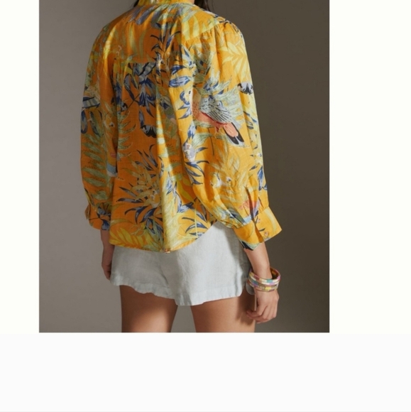 Anthropologie Maeve Puff-Sleeved Floral Butterfly Parrot Buttondown Shirt XS - Picture 8 of 11